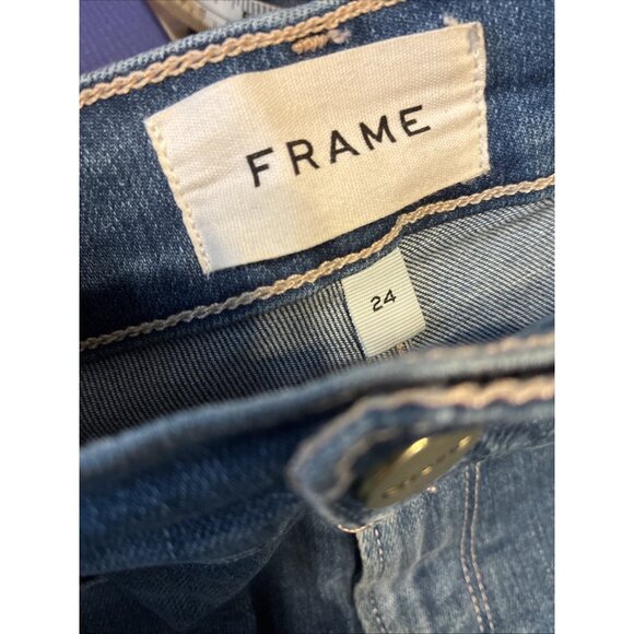 frame ali high rise cigarette distressed jeans Denim Blue Madera Rips 24 - Picture 5 of 8